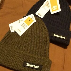 Timberland Olive and Navy Beanie Set Of 2, NEW WITH TAGS ATTACHED